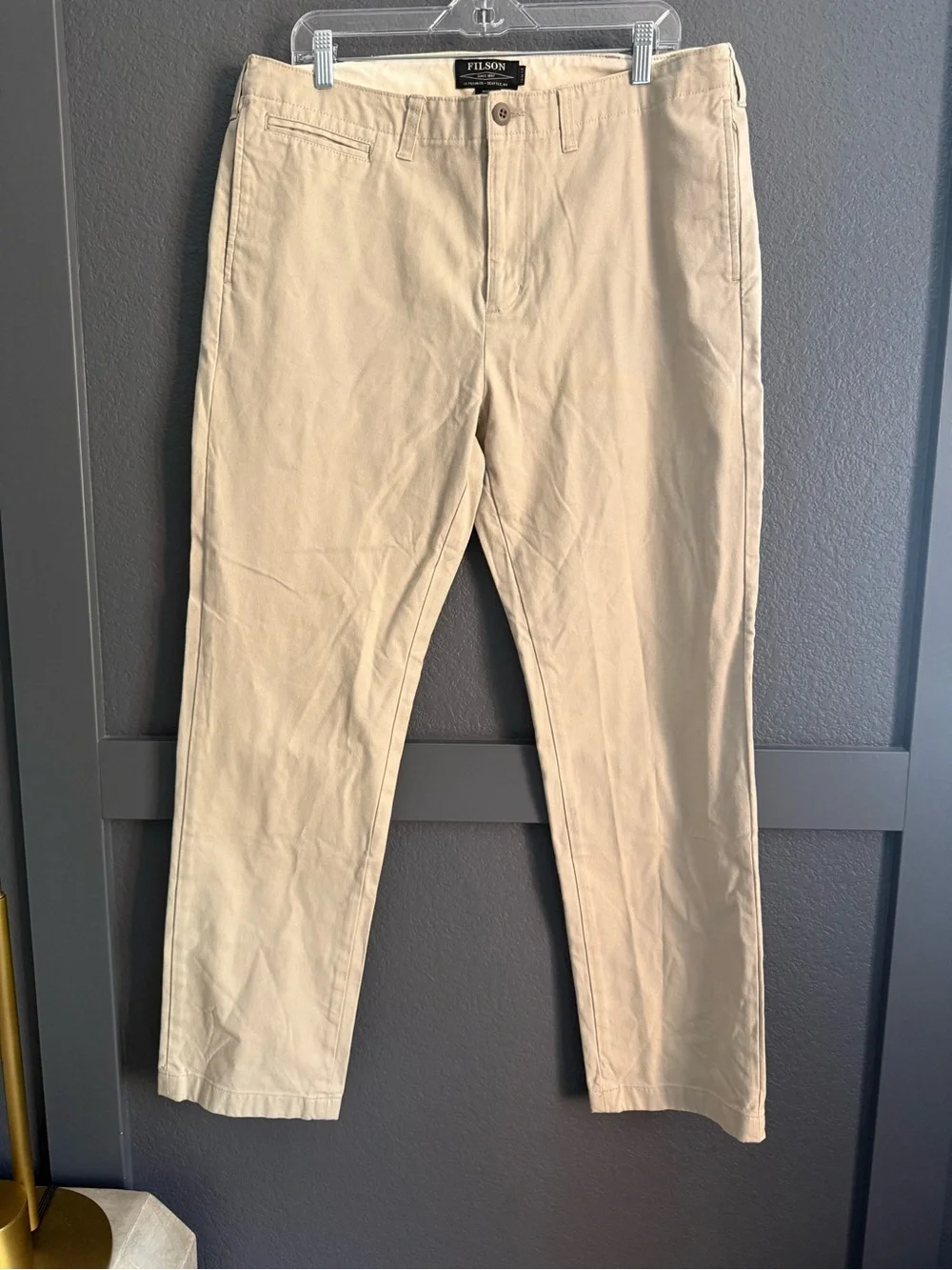 FILSON • Draftsman canvas pant Men's Chinos in river rock tan 36x32 trim fit